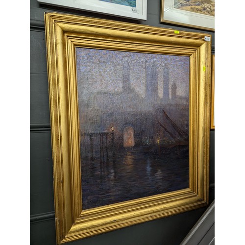 14 - Signed ( Campbell) gilt framed original oil on canvas ,The Factory;82 x 95 cms