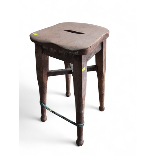 98 - Elm topped bar stool. Salvaged from the Chichester Arms, Chillaton. H67cm