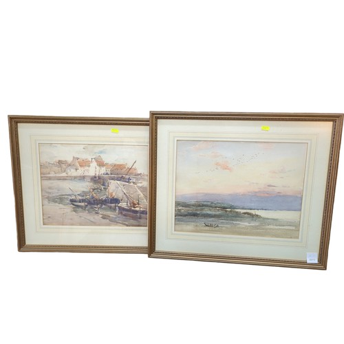 28 - Two original watercolours; one of an estuary at low tide and one of a harbour scene, both unsigned b... 