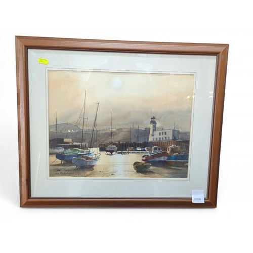 29 - Don Micklethwaite (British b.1936) watercolour of a harbour scene, signed lower left, framed 56.5 x ... 