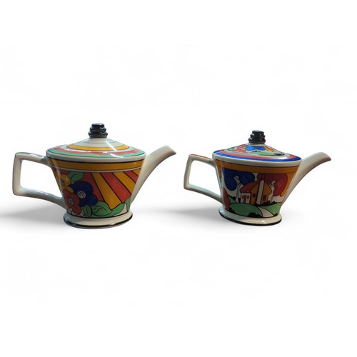 398 - Past Times Clarice Cliff 'Bizarre Way' inspired tea pots (x2) and four cups