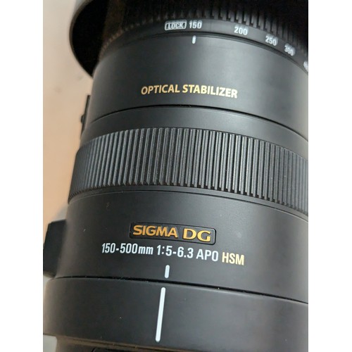 412 - Sigma DG 150-500mm 1:5-6.3 APO HSM Digital telephoto lens in case with Nikon digital fitment.