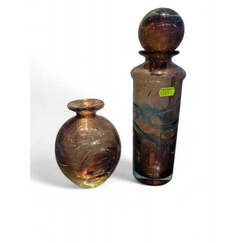 460 - 2 x Medina art glass - a stoppered bottle and a vase. Height of bottle - 28cm.