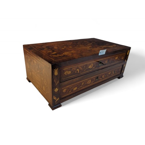 380 - Dutch-style marquetry two drawer table top chest with 2 lockable drawers. Top drawer with compartmen... 