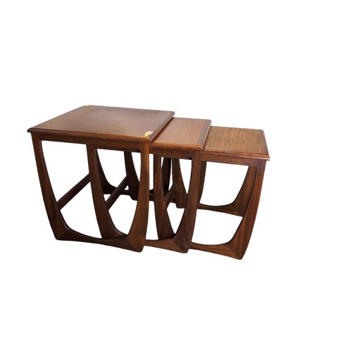 50 - Sunelm nest of 3 teak tables in a G-Plan style. Largest - W48.5cm D47.5cm H51cm.