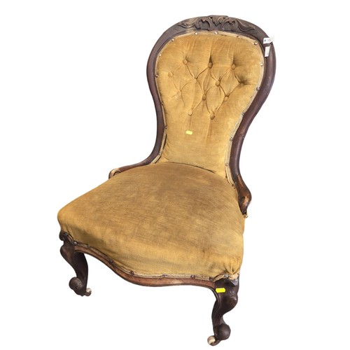 55 - Mahogany Button back low chair.