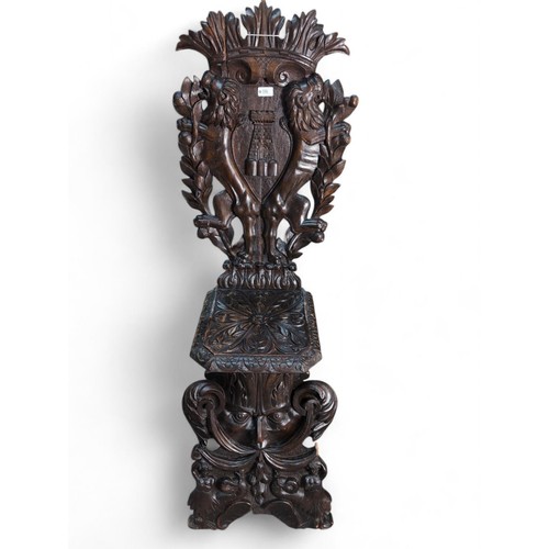 116 - Heavily-carved Italian Sgabello hall chair. H130cm.