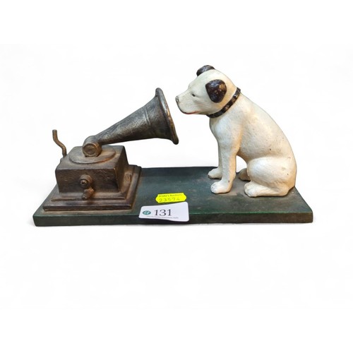 131 - Cast iron HMV dog and gramophone, marked Rogers Foundry Birmingham to base, L22cm