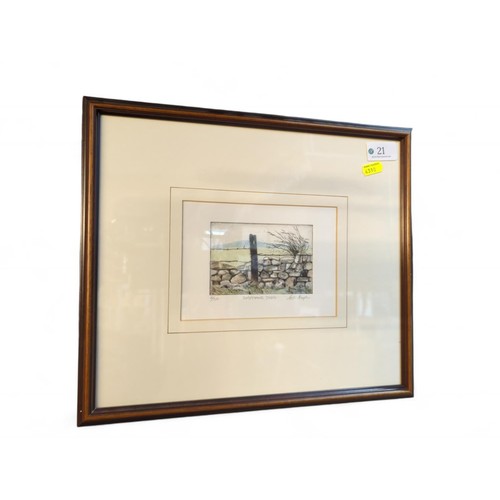 21 - Signed limited edition print 2/50 'Drystone Dyke', framed 36 x 31cm