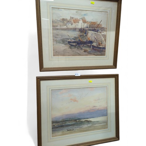 28 - Two original watercolours; one of an estuary at low tide and one of a harbour scene, both unsigned b... 