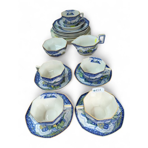 454 - Royal Doulton Merryweather pattern part tea set together with 5 x Royal Doulton Minden pattern plate... 