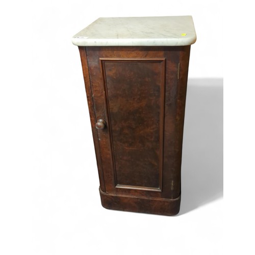 75 - Marble-topped pot cupboard. With burr walnut veneer. W38cm D36cm H68.5cm.