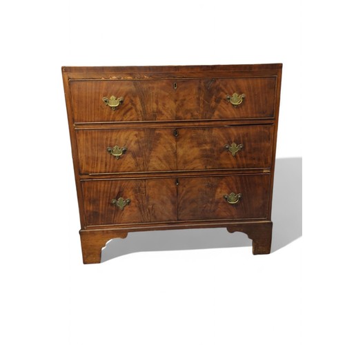 81 - 3 drawer chest with brass drop handles. W87cm D44cm H87cm.