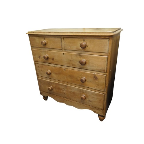 87 - 2 over 3 strip pine chest of drawers. W95cm D43cm H106cm.