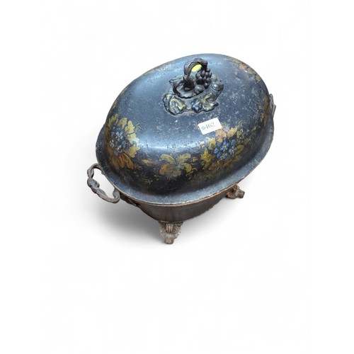 462 - C.19th toleware lidded coal box. H50cm overall.