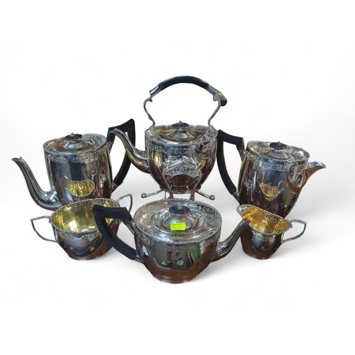 439B - Good quality set of six matching silverplated tea and coffee service with pierced design to rim and ... 