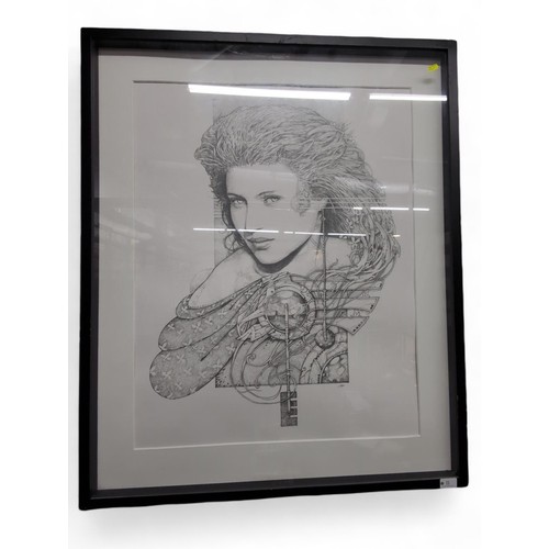 11 - Pencil drawing of a lady, possibly 1980's, signed but illegible, framed 83 x 100cm