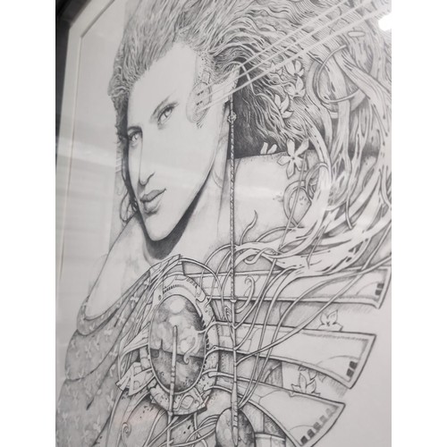 11 - Pencil drawing of a lady, possibly 1980's, signed but illegible, framed 83 x 100cm