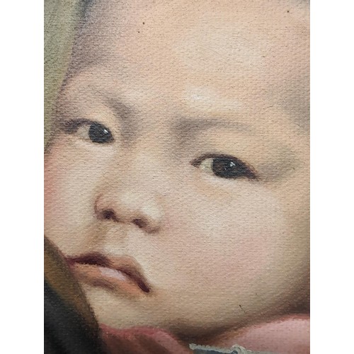 12 - Francis Tsoy (Chinese C20th) oil on canvas of a mother and child, framed 60 x 75cm