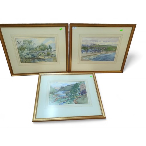 39 - Three mounted and framed watercolour landscape scenes, unsigned, 63.5 x 56cm