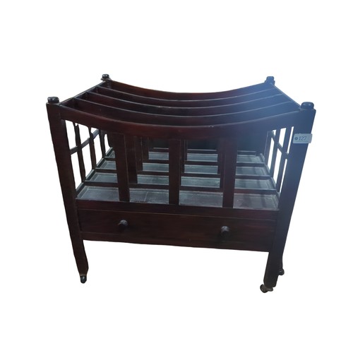 127 - Mahogany Canterbury newspaper rack. W57.5cm D41cm H54.5cm.