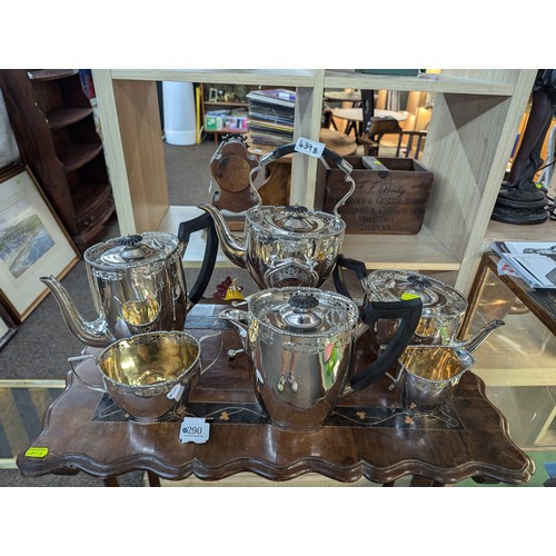 439B - Good quality set of six matching silverplated tea and coffee service with pierced design to rim and ... 