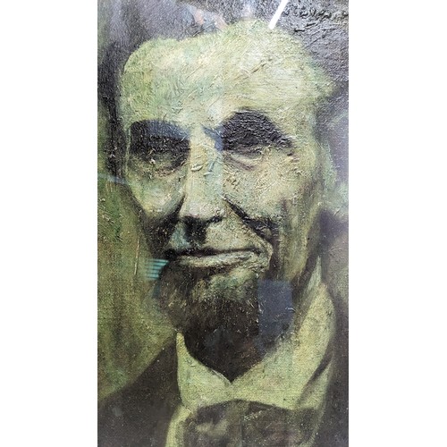 9 - Tom Philllips CBE RA (1937-2022) oil on board portrait of Abraham Lincoln, framed beneath glass, uns... 