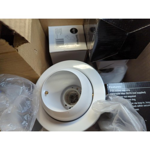 131 - Quantity of new boxed lights Inc Knightsbridge VFRDGIC fire-rated downlights x 6, signa spot range s... 