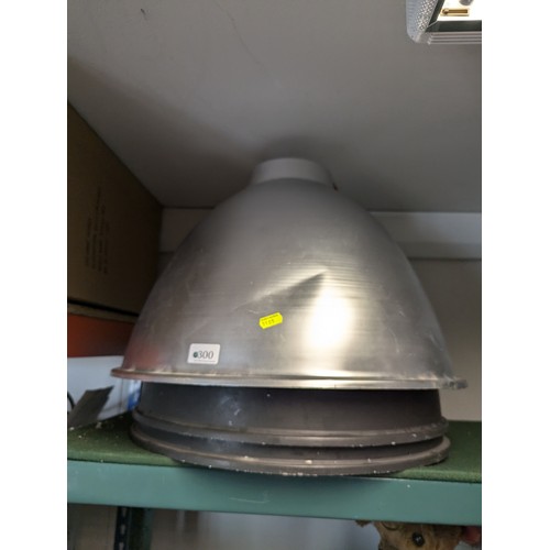 170 - 3 industrial domed metal lampshades. Approx 47cm diameter.