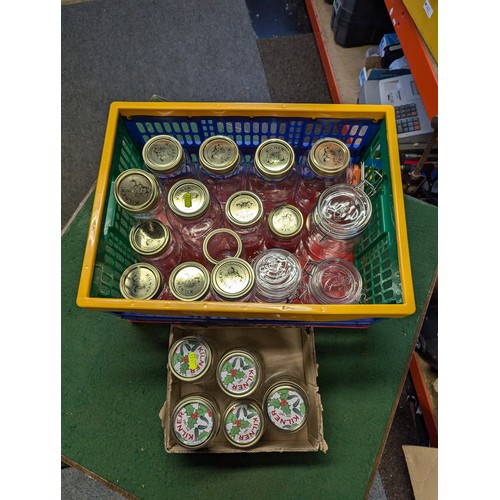 26 - Crate of various-sized Kilner jars.