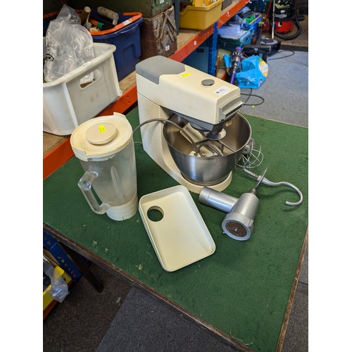 43 - Kenwood Chef with accessories inc. blender, hook, whisk, beater, mincer. Model no. A701.