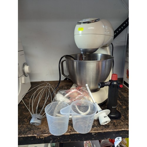 54 - Kenwood Patissier mixer with beater, hook and whisk, measuring cup + chef's blowtorch. Model no. MX2... 