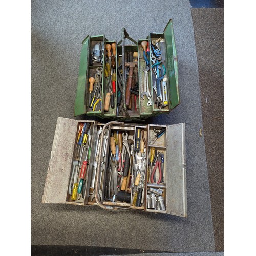 147 - 2 x concertina toolboxes inc. spanners, screwdrivers, hammers, hexagonal allen keys etc.