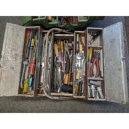 147 - 2 x concertina toolboxes inc. spanners, screwdrivers, hammers, hexagonal allen keys etc.