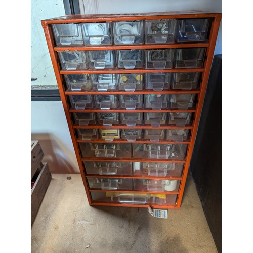 152 - 3 x various sized storage compartments inc. screws, wooden dowels, washers etc.