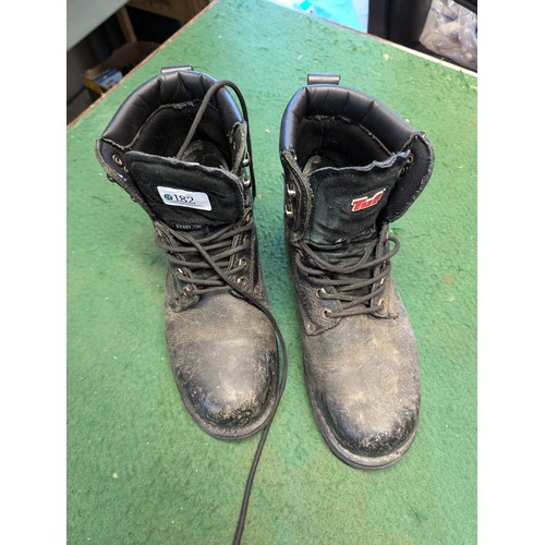 182 - Pair of size 8 Tuf steel toe safety boots. Used, GC.