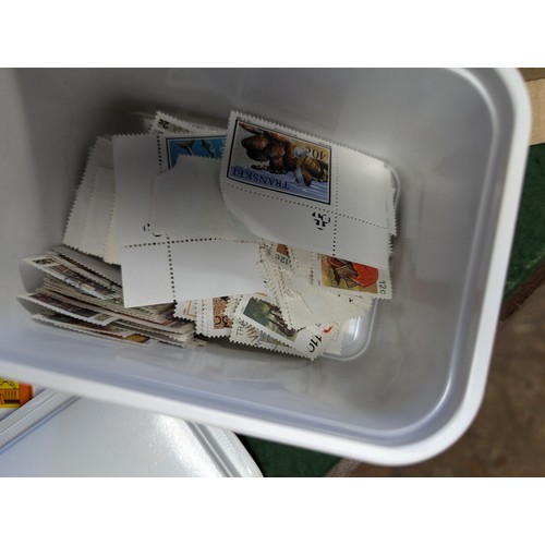 187 - Shoebox of loose stamps (mainly South African) + Stamps of the Republic of South Africa Handbook/Cat... 