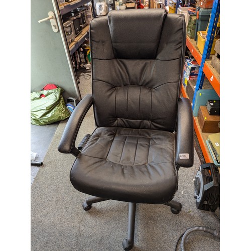 207 - Black adjustable office chair with massage feature. Max height 118cm. No charger.