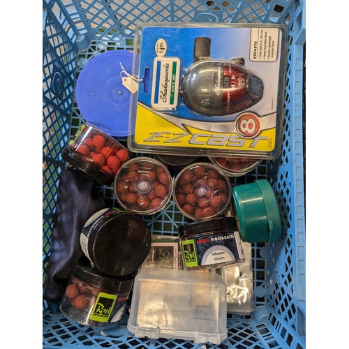 228 - 4 x blue trays of fishing equipment inc. hooks etc.