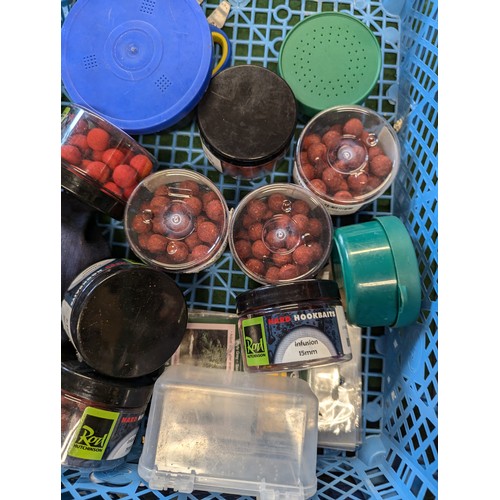 228 - 4 x blue trays of fishing equipment inc. hooks etc.