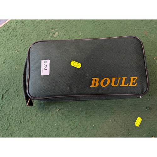 231 - Set of metal boules in green canvas carry case.