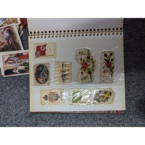 942 - Folder of silk cigarette cards together with a box of cards