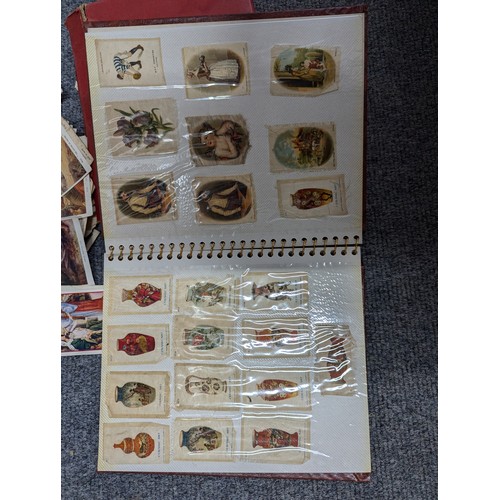 942 - Folder of silk cigarette cards together with a box of cards