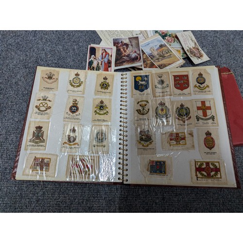 942 - Folder of silk cigarette cards together with a box of cards