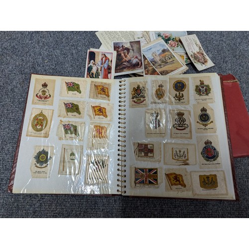 942 - Folder of silk cigarette cards together with a box of cards