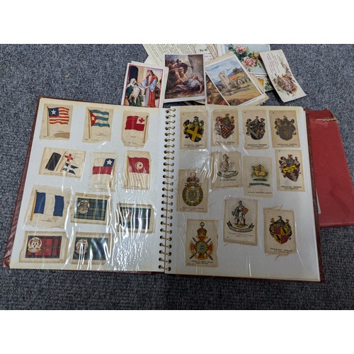 942 - Folder of silk cigarette cards together with a box of cards