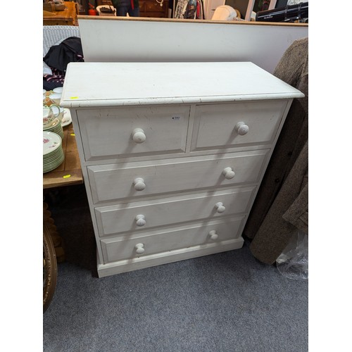 990 - Two over three pine chest of drawers painted white W90 x D45 x H102cm