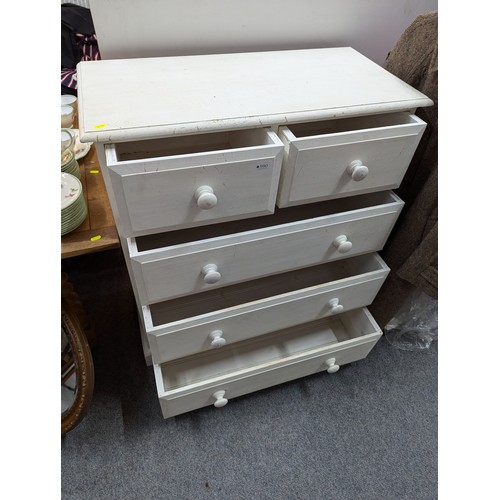 990 - Two over three pine chest of drawers painted white W90 x D45 x H102cm