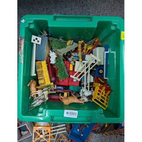 1001 - Box of mostly Britain's plastic farm animals together with some accessories