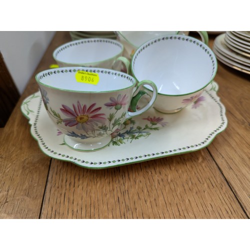 1002 - Aynsley bone china tea set, '1507' to base inc. eight cups, thirteen saucers, twelve side plates, ju... 